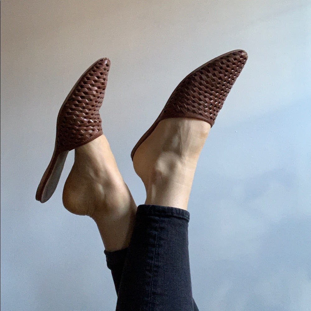 Jeffrey Campbell Woven Tan Leather Slides